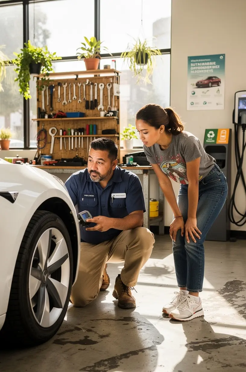 Professional inspecting and replacing a car air filter to enhance engine efficiency and reduce environmental impact in Los Angeles.